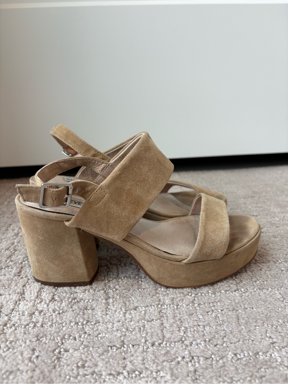 Steve Madden - Suede Platform Block Heel Sandals - Tan